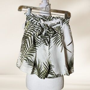 H&M Women Paper Bag Pleated Linen Blend Shorts Size 2 Floral Boho